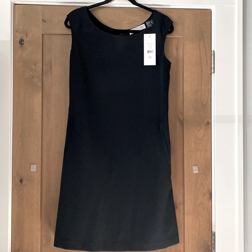 NWT Charles Nolan NY Sheath Dress Womens 8 Black Cap sleeves Pockets Simple Chic